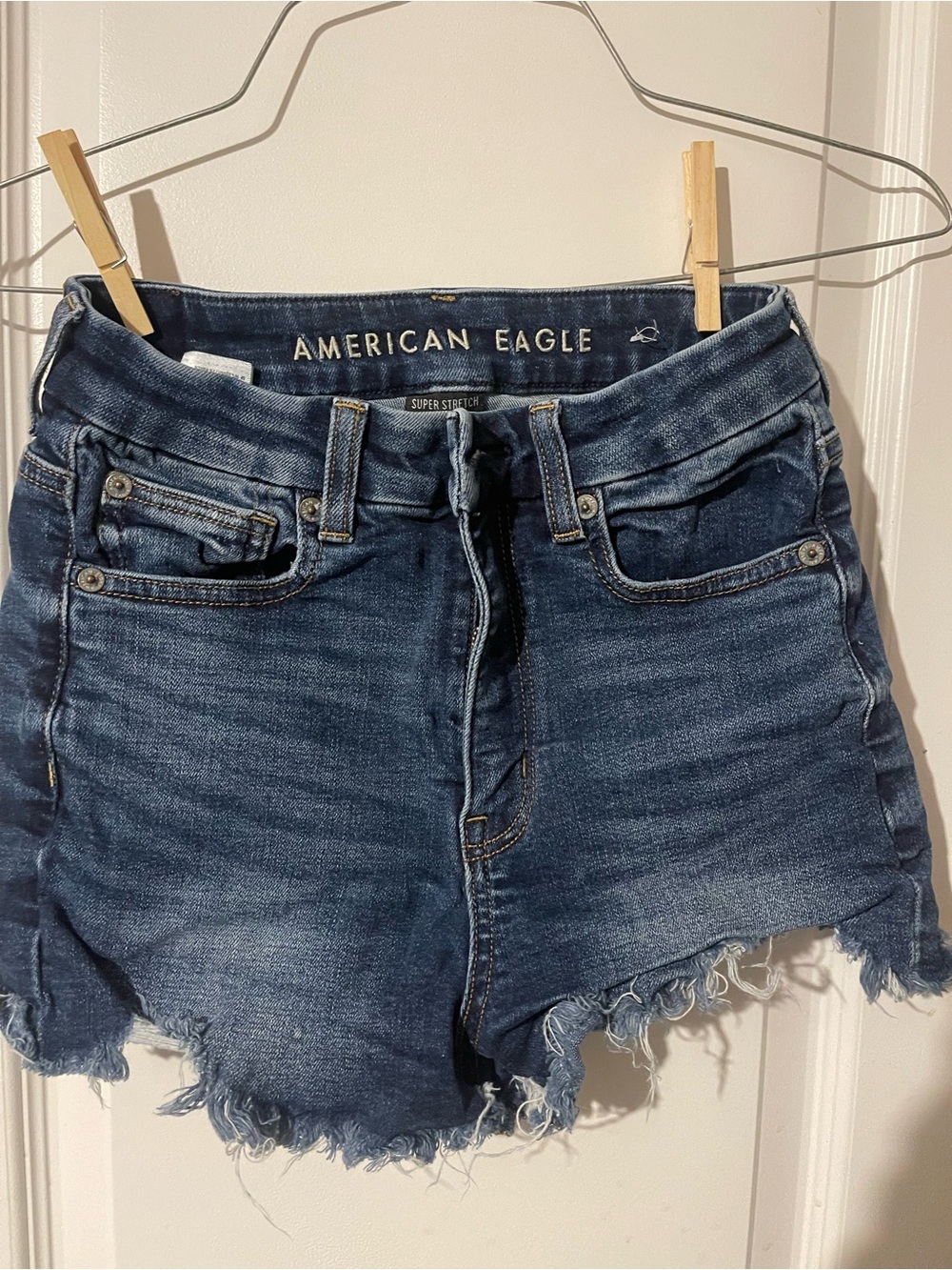 American Eagle Outfitters Dark Blue Distressed Denim Cutoff Shorts